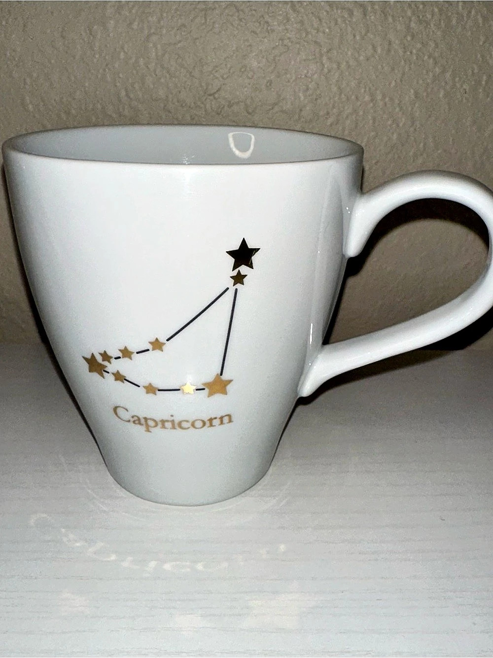 World Market Capricorn Zodiac Coffee Tea Mug in White Gold Constellation Stars